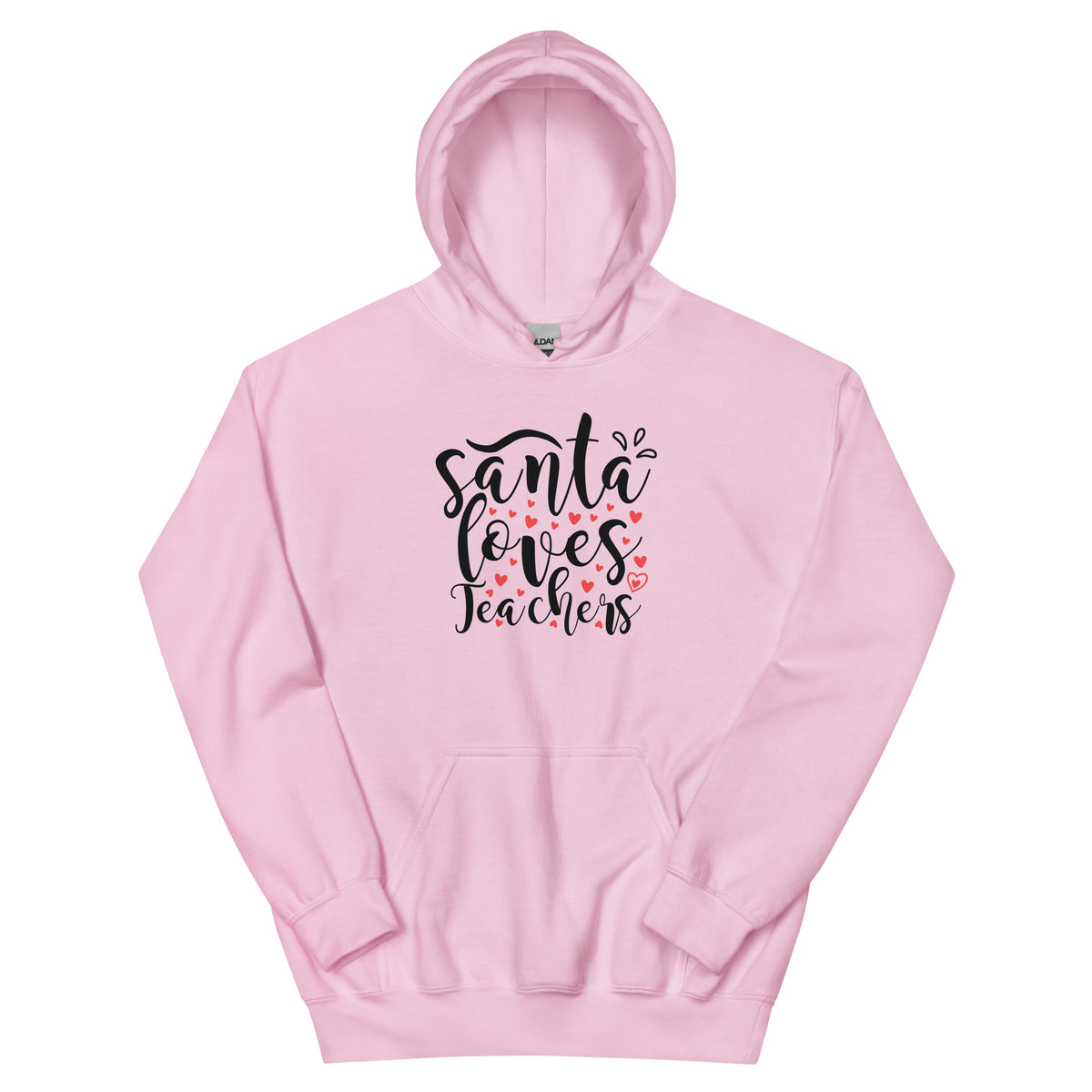 Santa Loves Teachers Christmas – Hearts Script Unisex Hoodie