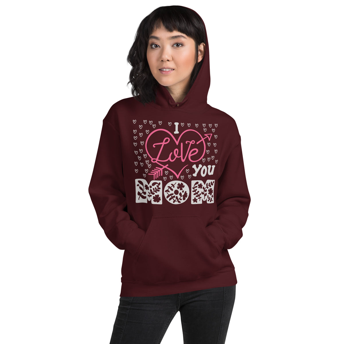 I Love You Mom – Floral Hearts Unisex Hoodie