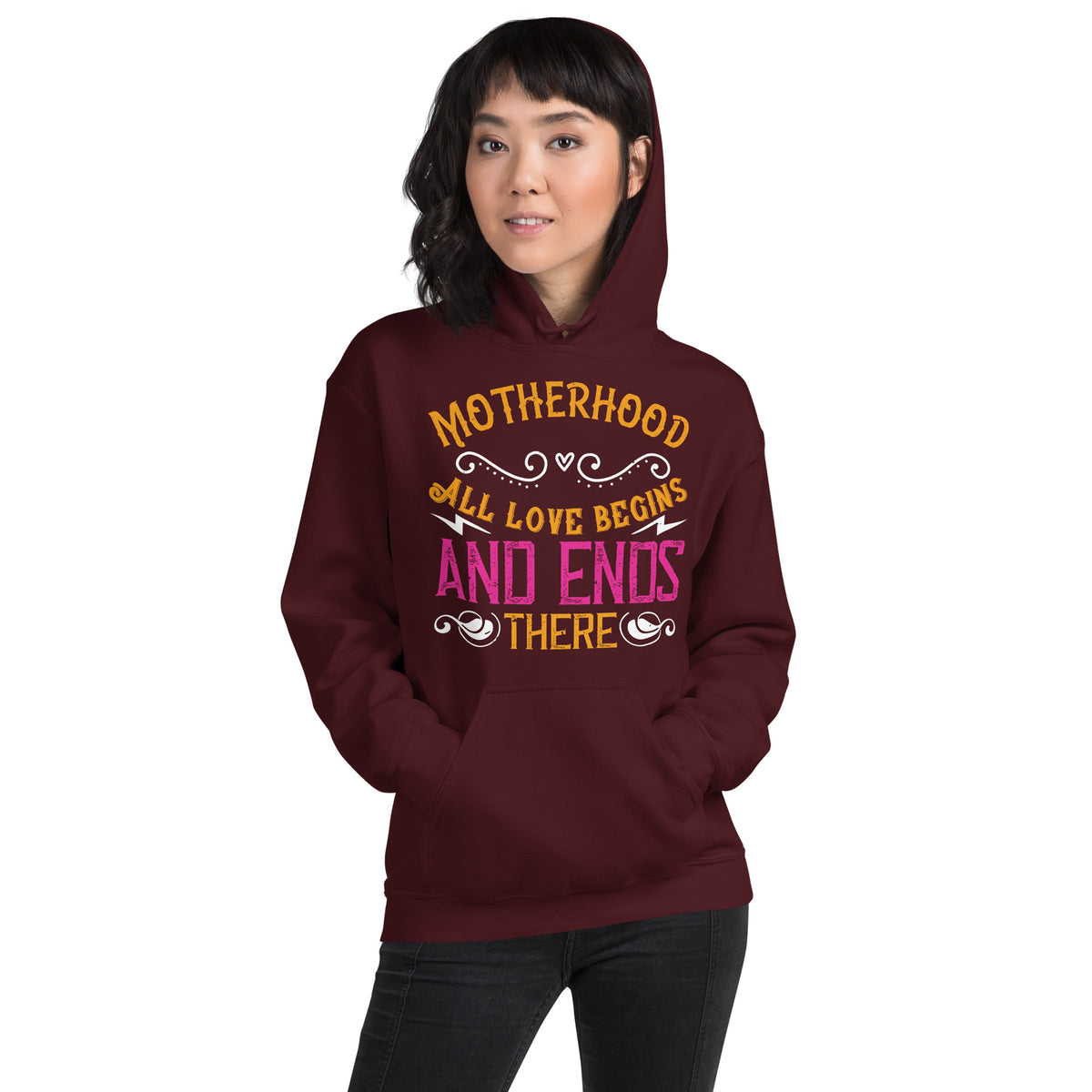Motherhood: All Love Begins and Ends There – Orange Ornate Unisex Hoodie