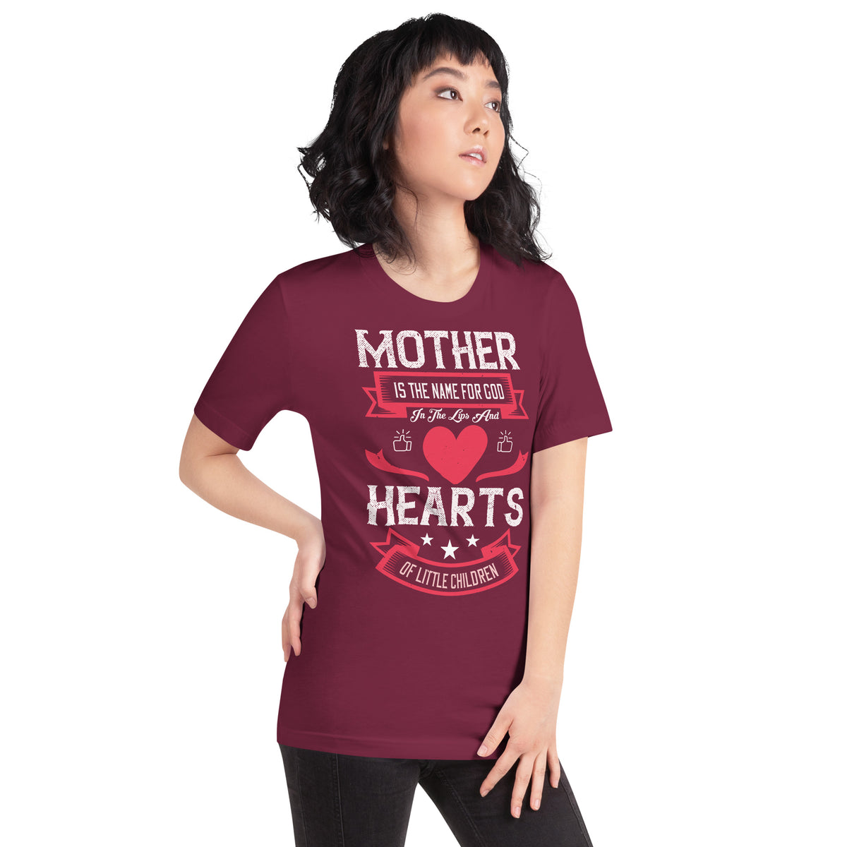 Mother Is the Name for God in the Lips and Hearts of Little Children – Red Heart Unisex T-Shirt