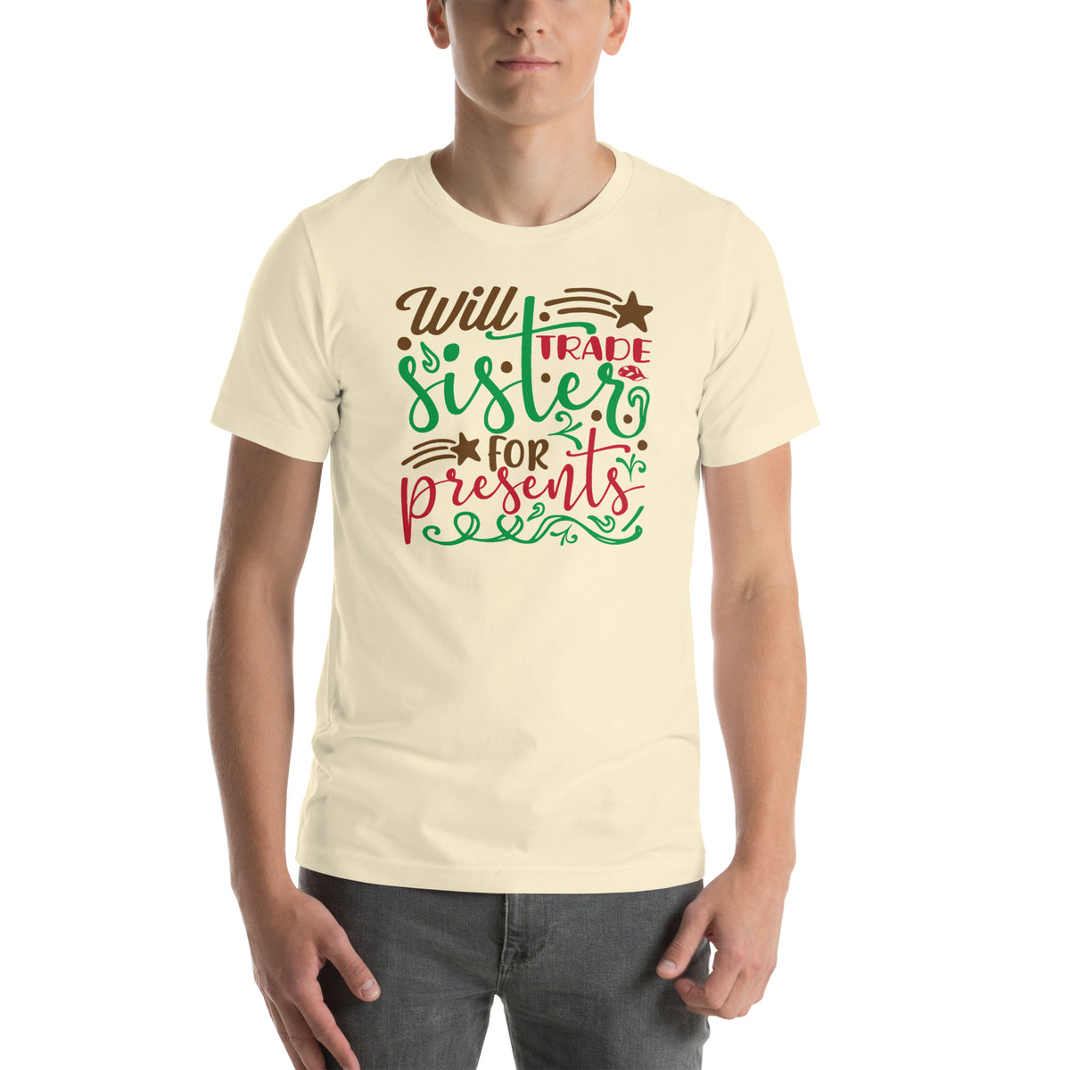 Will Trade Sister for Presents Christmas – Starry Script Unisex T-Shirt