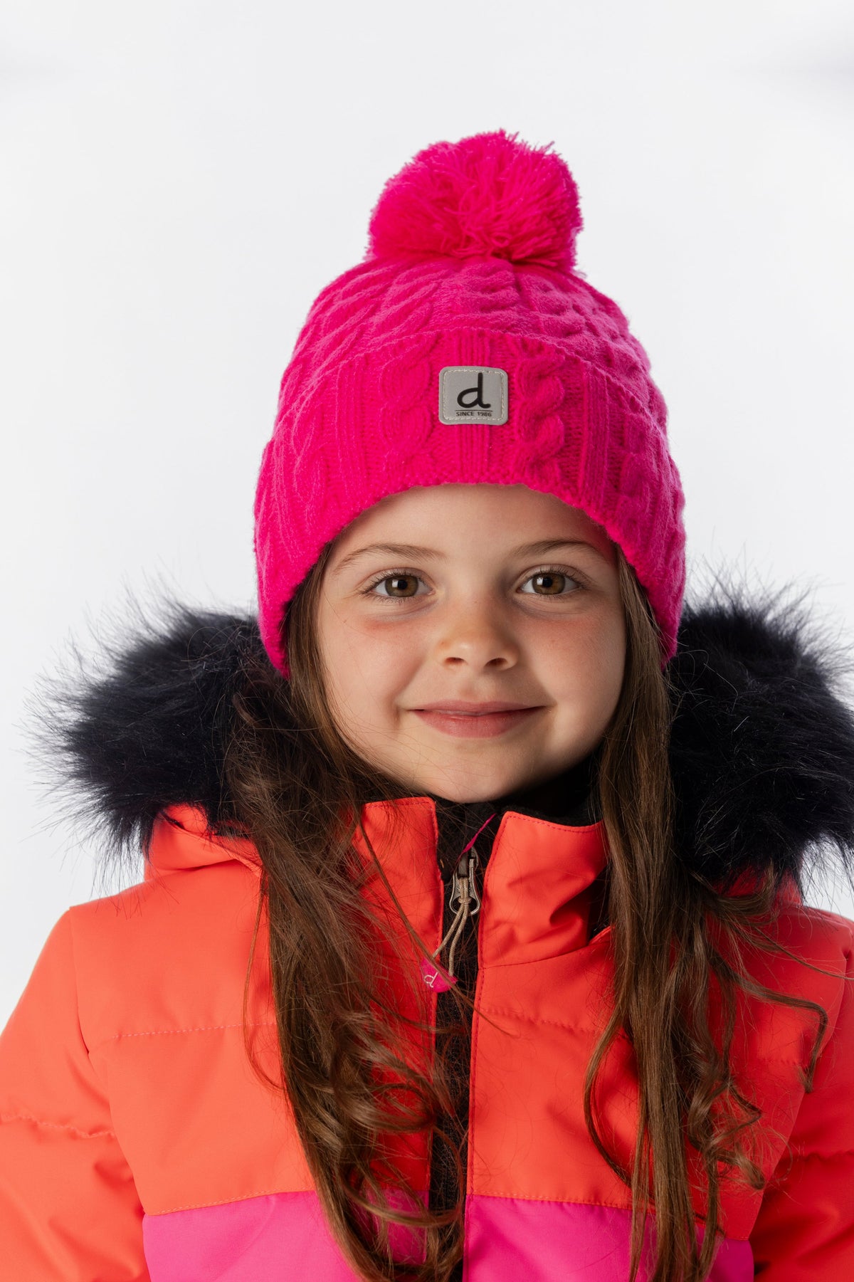 Bonnet à pompon d'hiver pour enfant – Rose vif