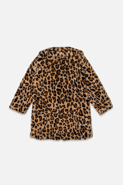 Faux Fur Long Coat Brown Leopard Print-2