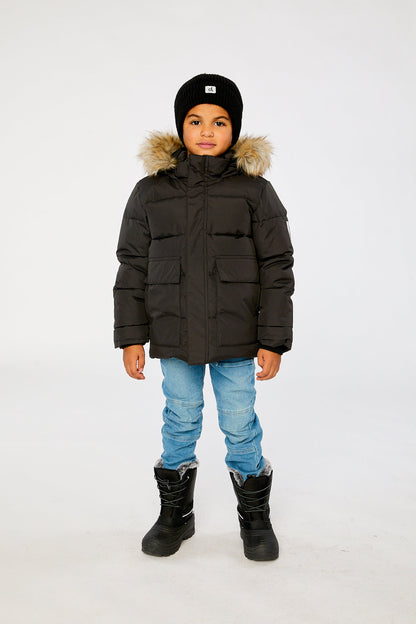 Winter Jacket With Faux-Fur Hood Black-1