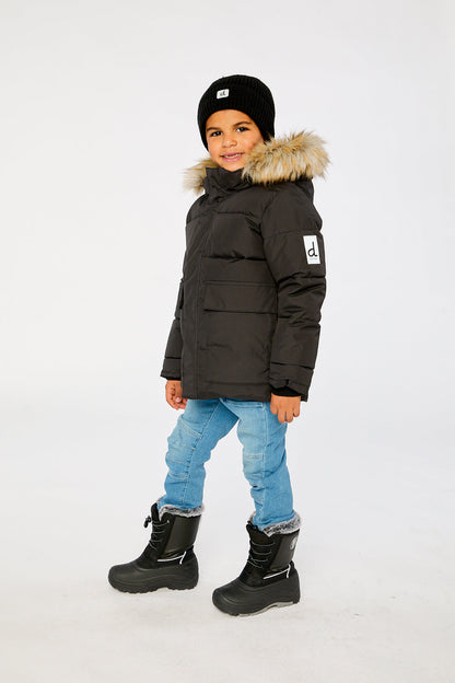 Winter Jacket With Faux-Fur Hood Black-3