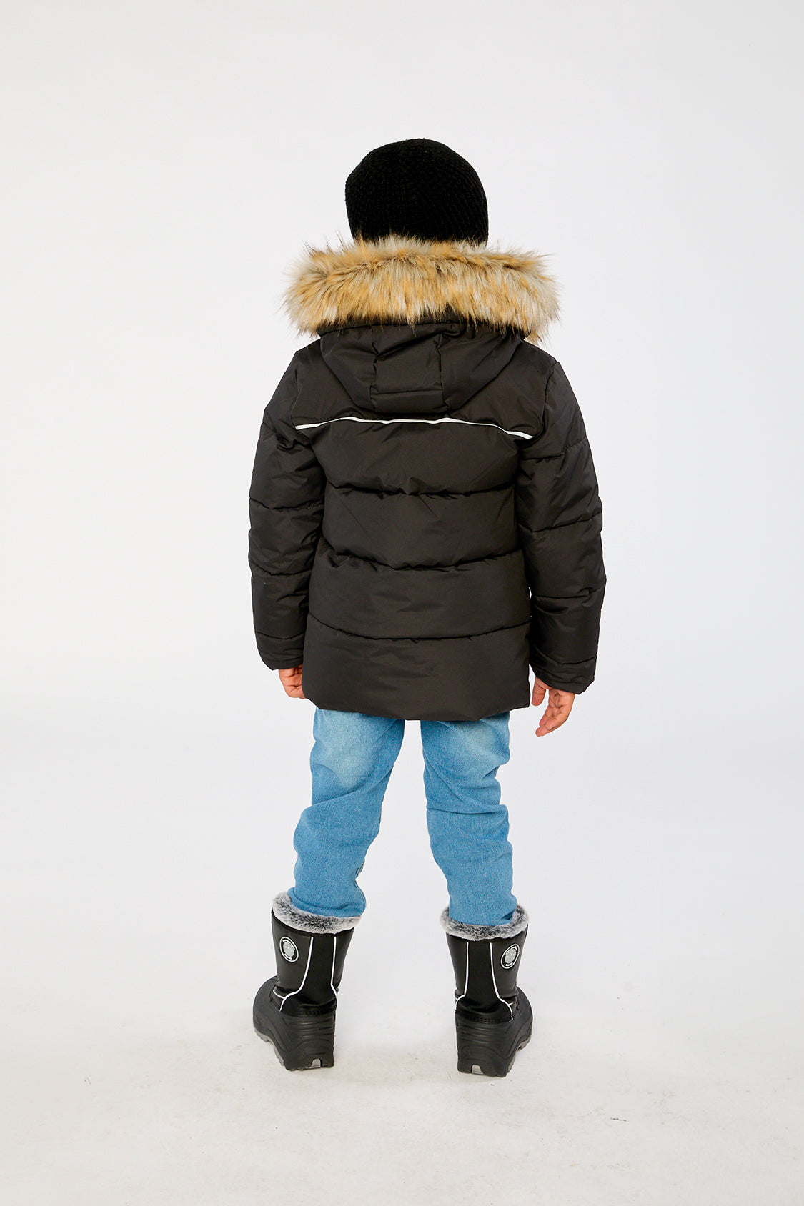Winter Jacket With Faux-Fur Hood Black-4