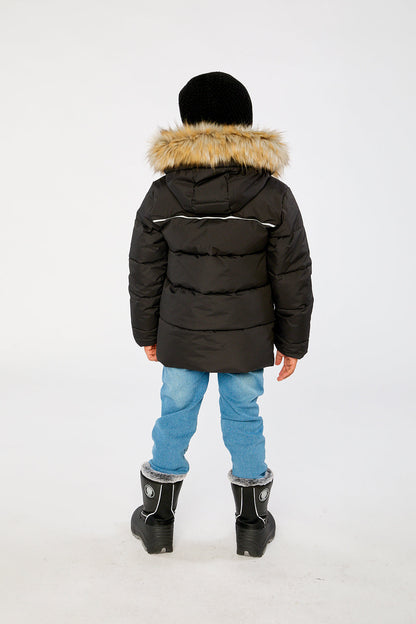 Winter Jacket With Faux-Fur Hood Black-4