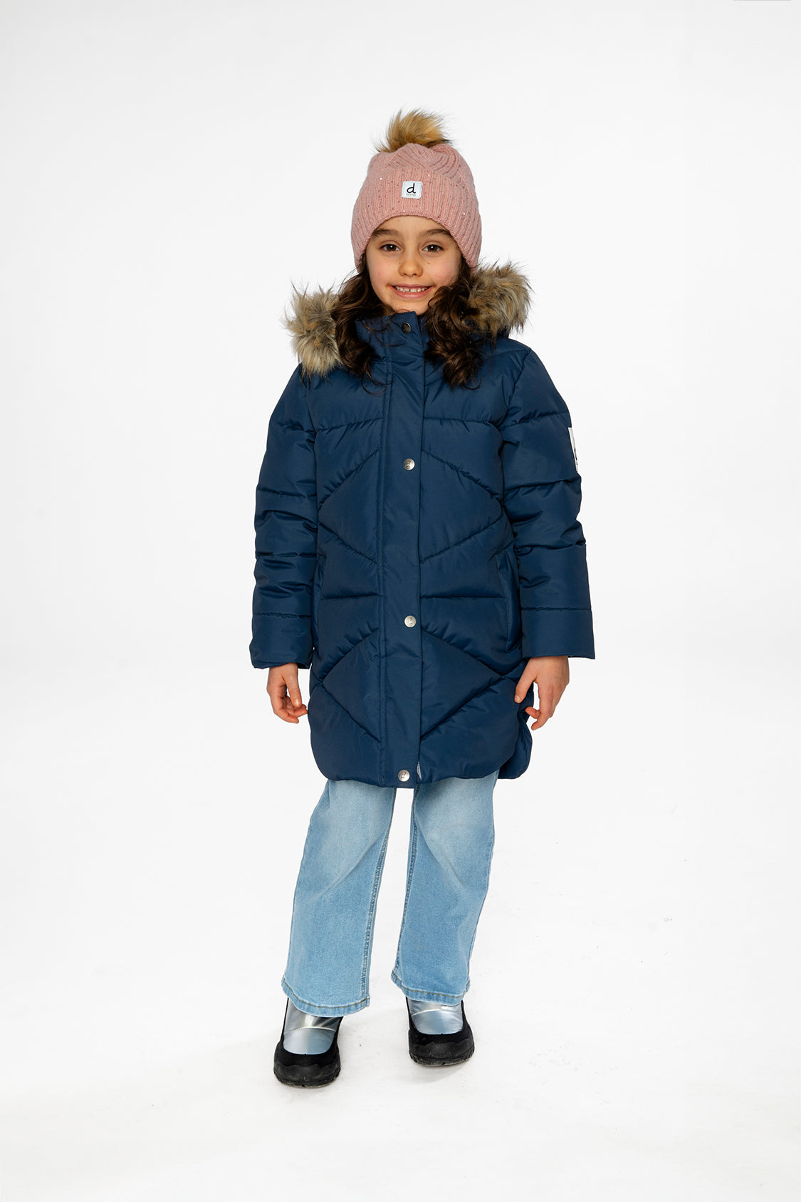 Long Winter Puffer Coat Dark Blue-1