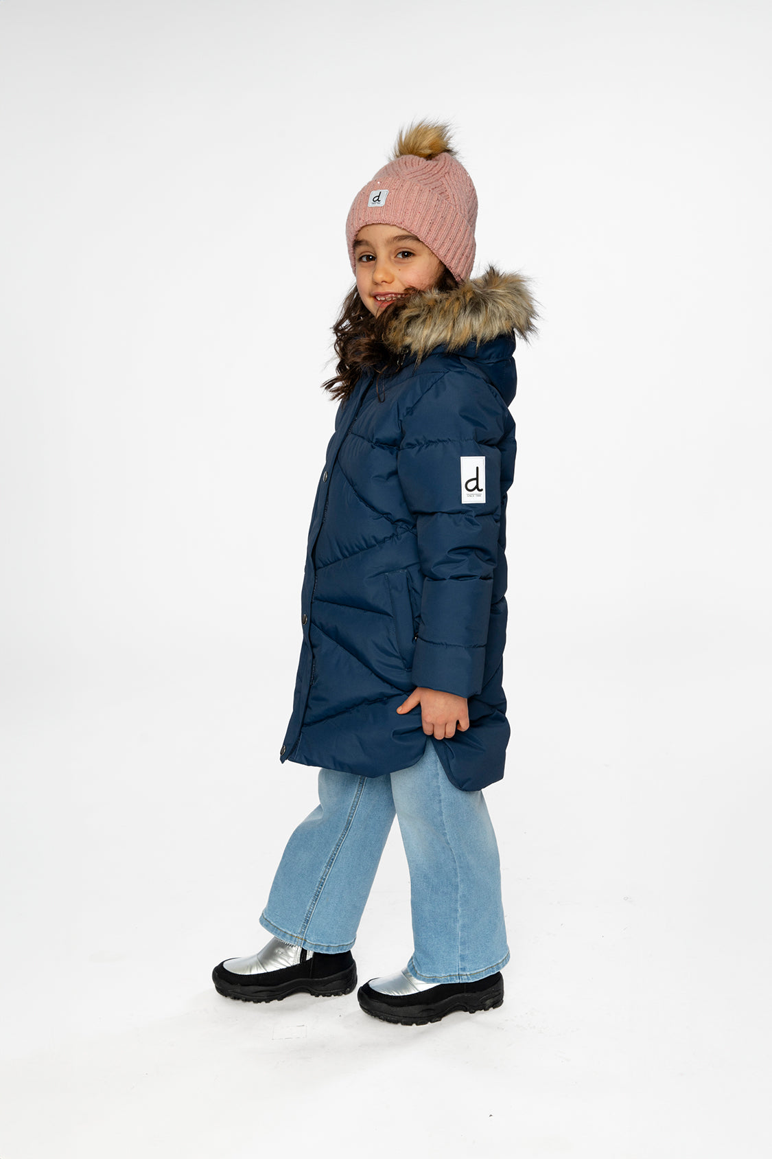 Long Winter Puffer Coat Dark Blue-3