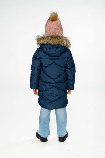 Long Winter Puffer Coat Dark Blue-4