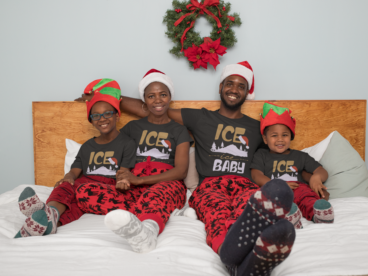 Matching family wearing Ice Ice Baby Christmas shirts
