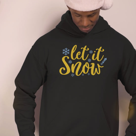 Video of a man wearing the Let It Snow black Christmas hoodie