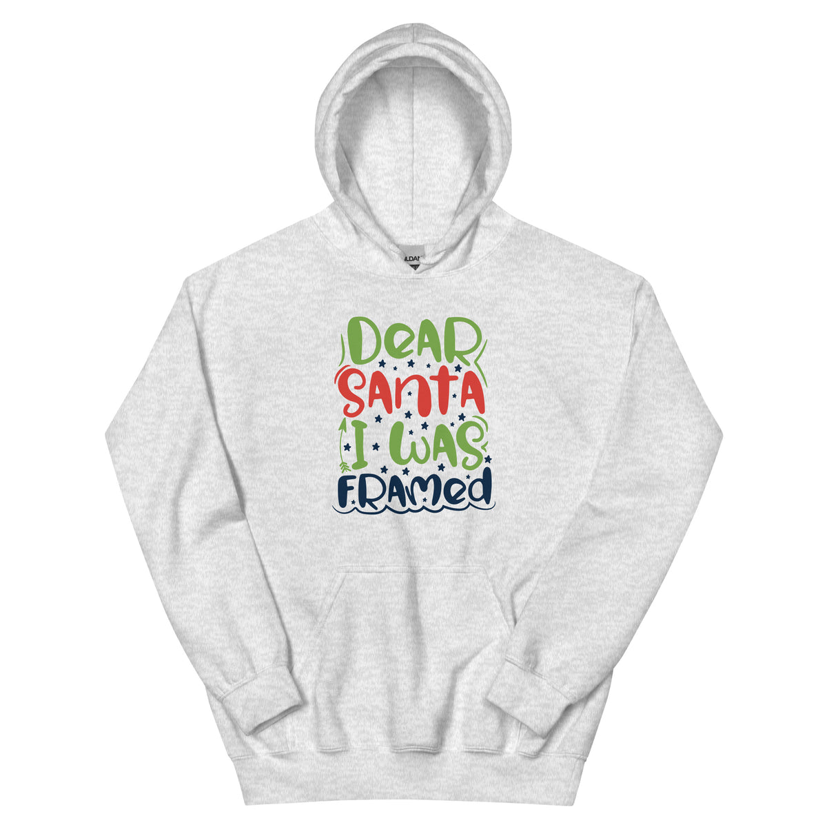 Dear Santa, I Was Framed Christmas – Starry Block Letters Unisex Hoodie