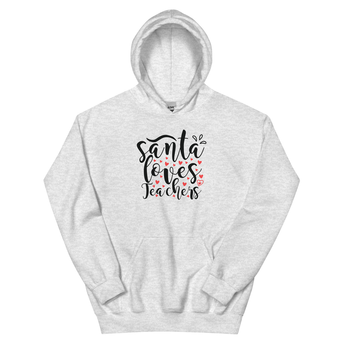 Santa Loves Teachers Christmas – Hearts Script Unisex Hoodie