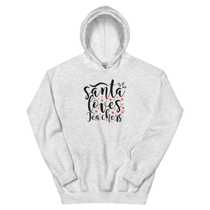 Santa Loves Teachers Christmas – Hearts Script Unisex Hoodie