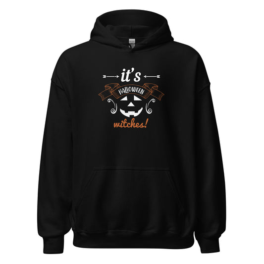 It's Halloween Witches Jack-o'-Lantern Hoodie in Black, front view