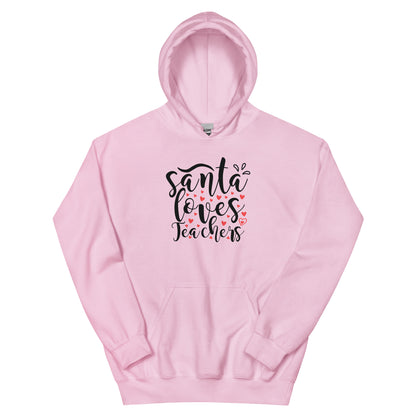 Santa Loves Teachers Christmas – Hearts Script Unisex Hoodie