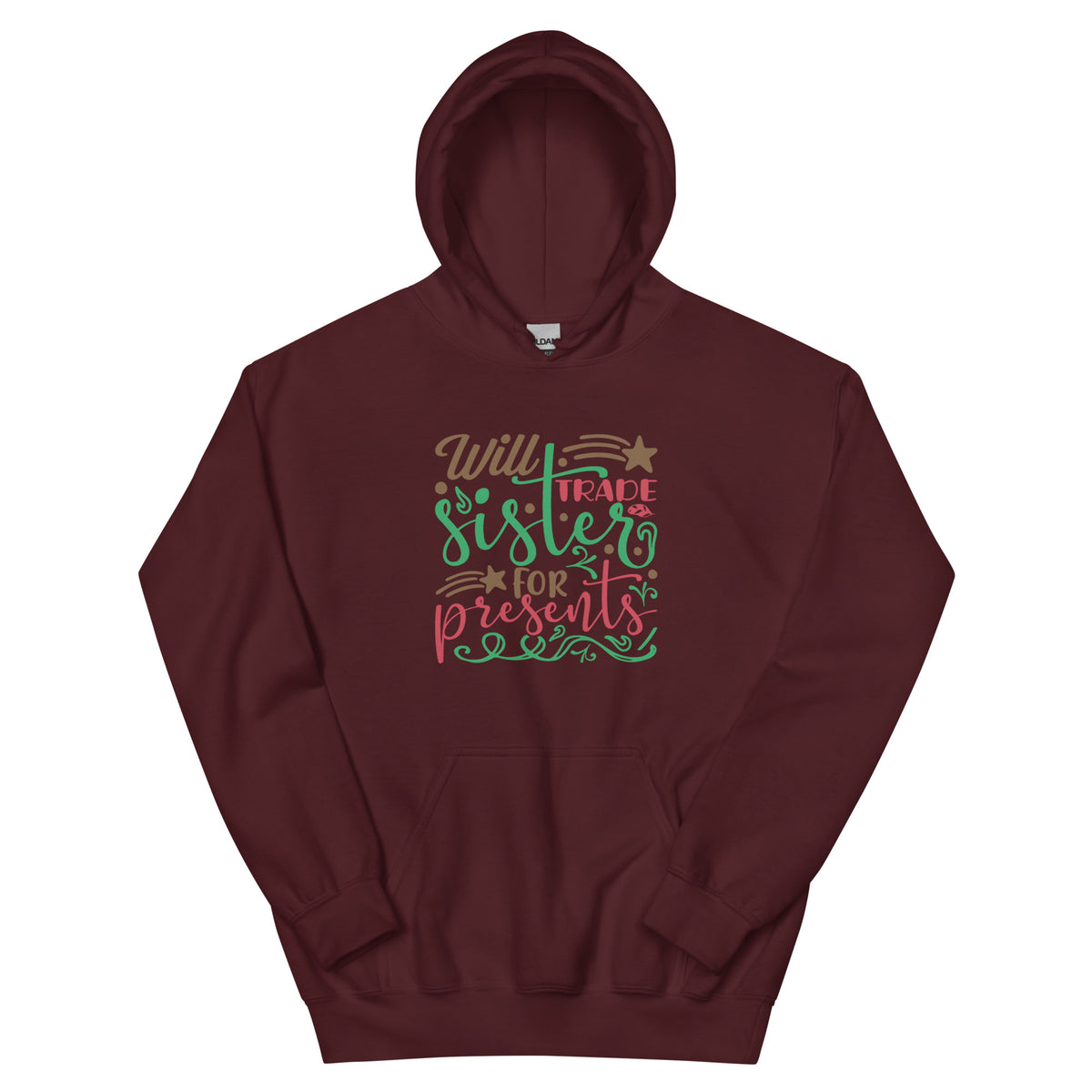 Will Trade Sister for Presents Christmas – Starry Script Unisex Hoodie