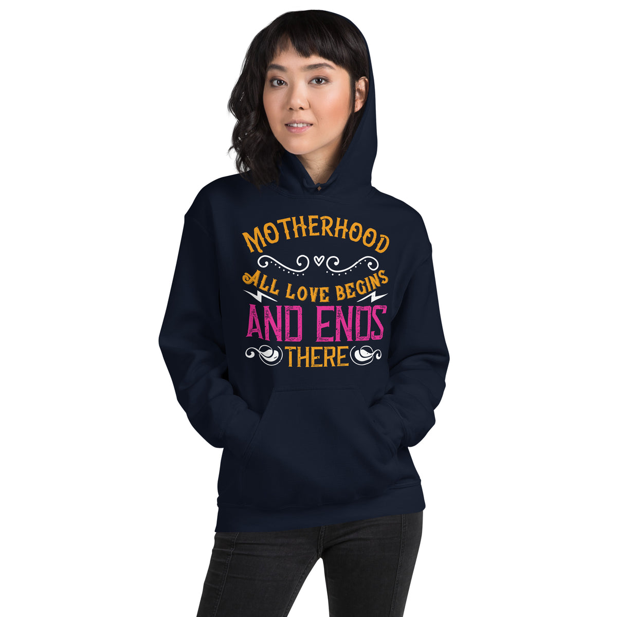 Motherhood: All Love Begins and Ends There – Orange Ornate Unisex Hoodie