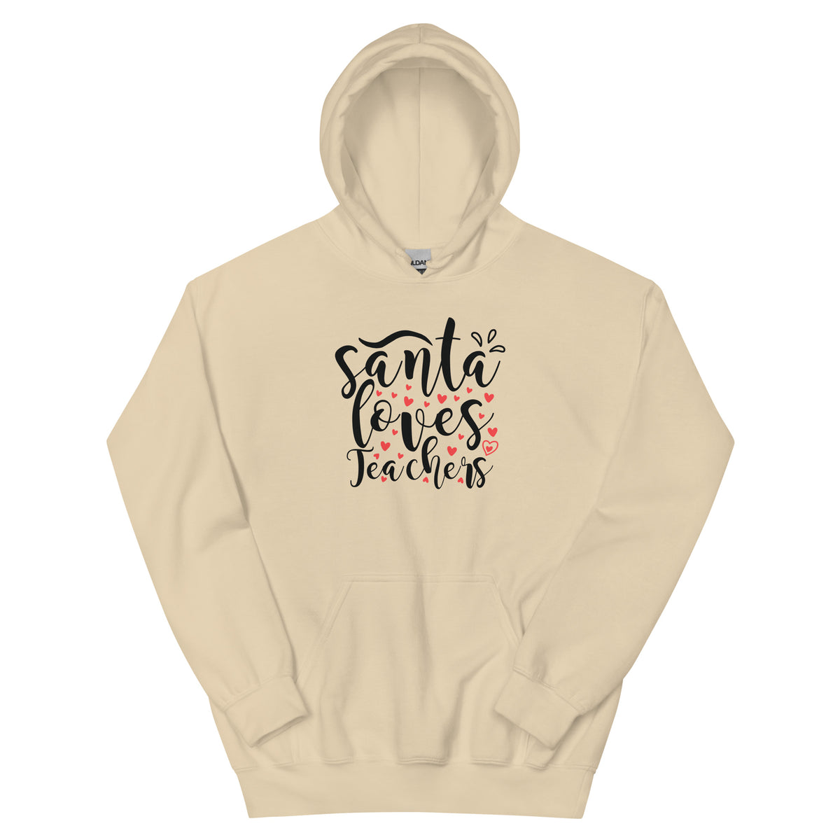 Santa Loves Teachers Christmas – Hearts Script Unisex Hoodie