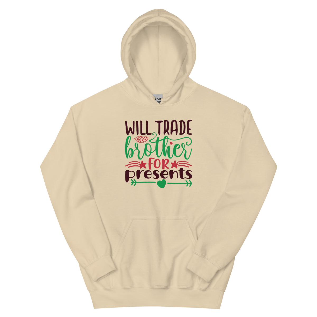 Will Trade Brother for Presents Christmas – Hearts and Arrows Unisex Hoodie