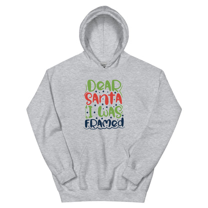 Dear Santa, I Was Framed Christmas – Starry Block Letters Unisex Hoodie