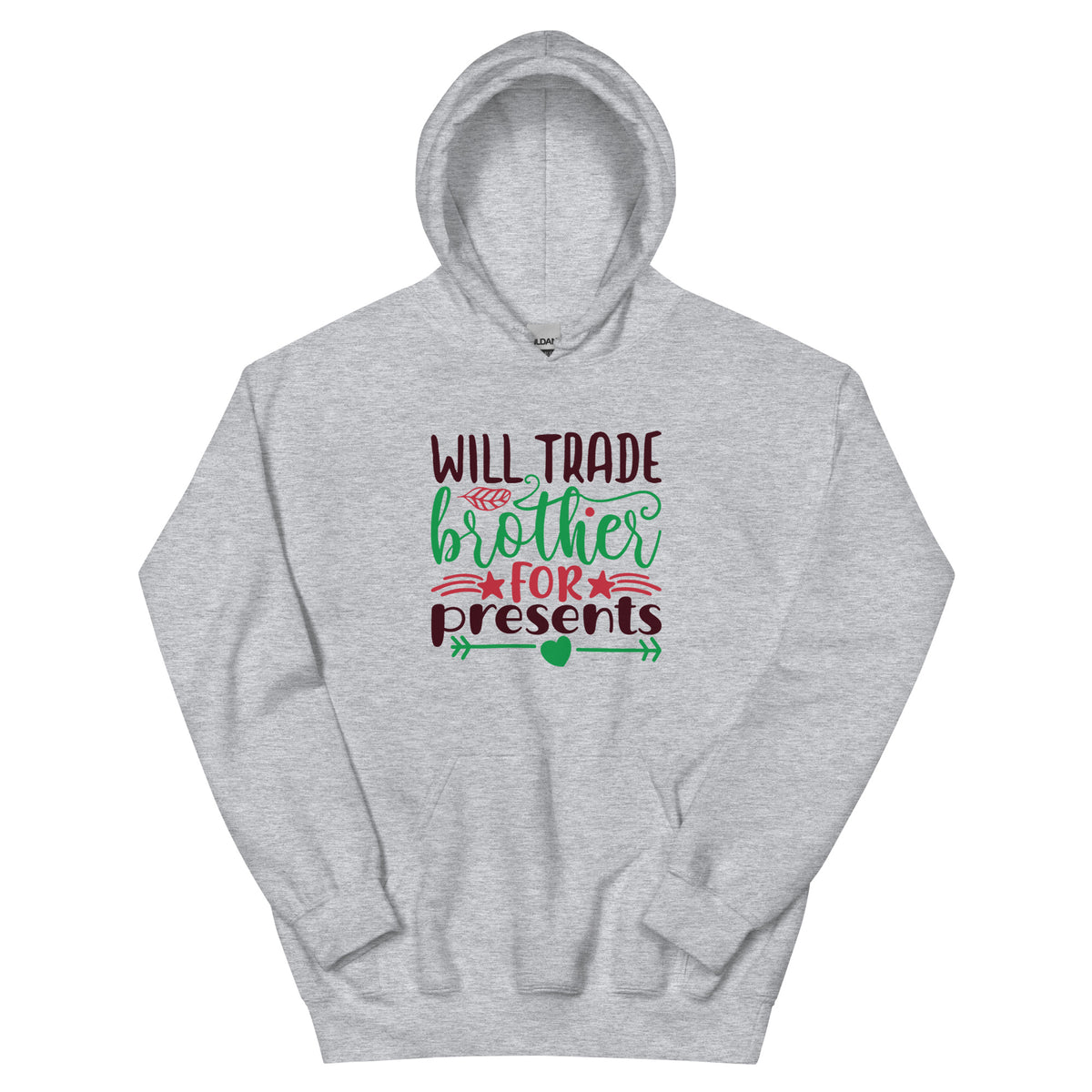 Will Trade Brother for Presents Christmas – Hearts and Arrows Unisex Hoodie
