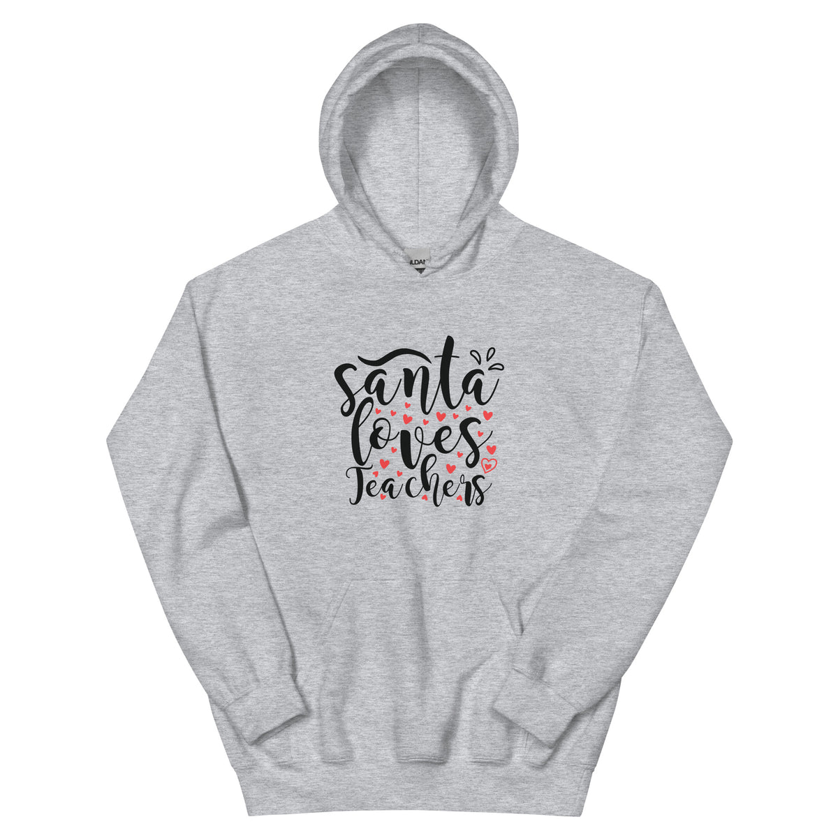 Santa Loves Teachers Christmas – Hearts Script Unisex Hoodie