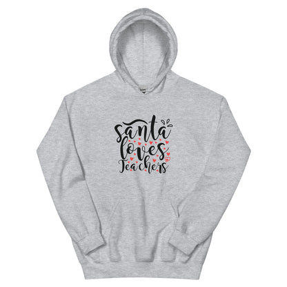 Santa Loves Teachers Christmas – Hearts Script Unisex Hoodie