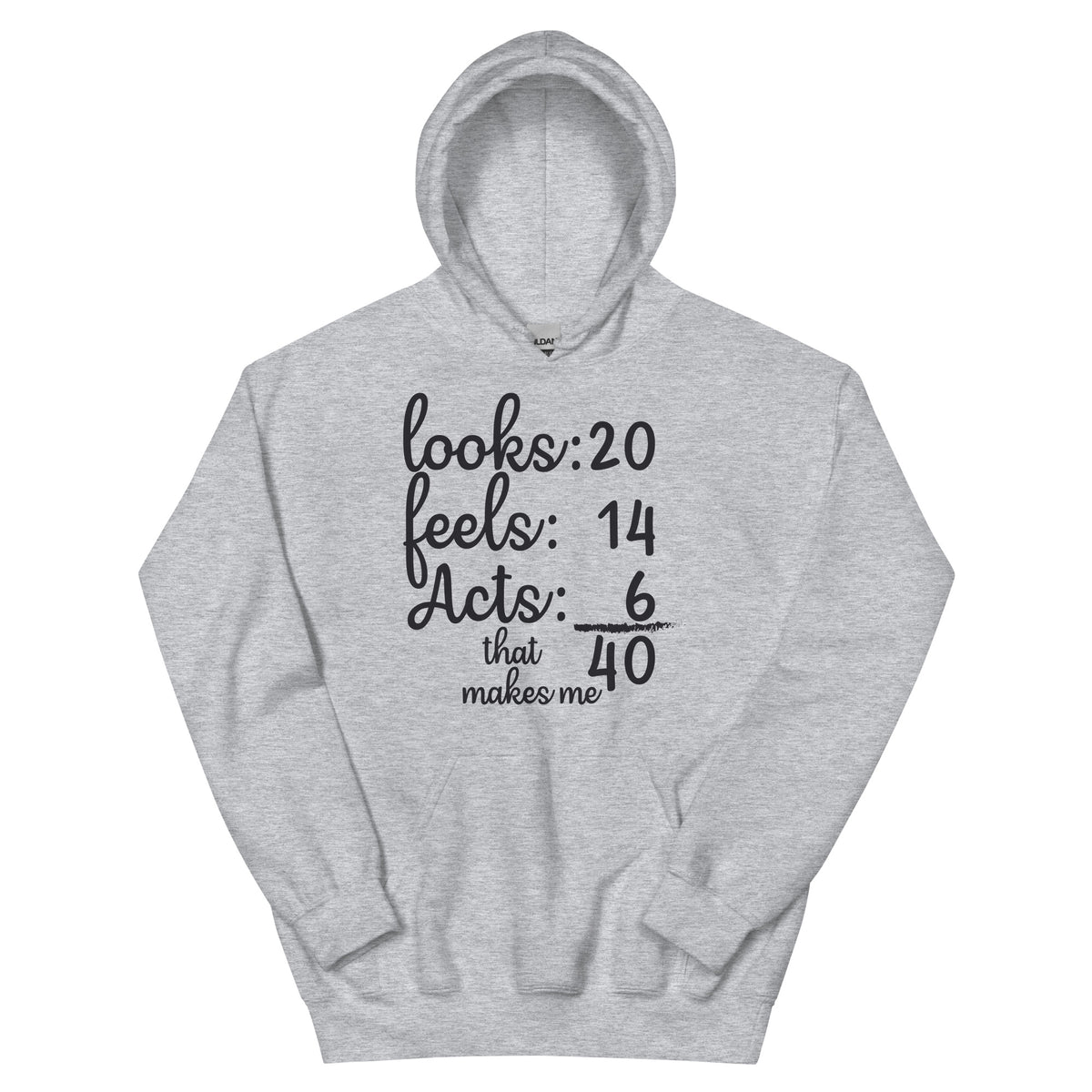 Looks 20, Feels 14, Acts 6, That Makes Me 40 Unisex Hoodie