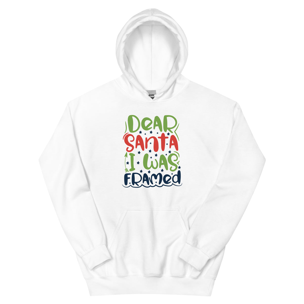 Dear Santa, I Was Framed Christmas – Starry Block Letters Unisex Hoodie