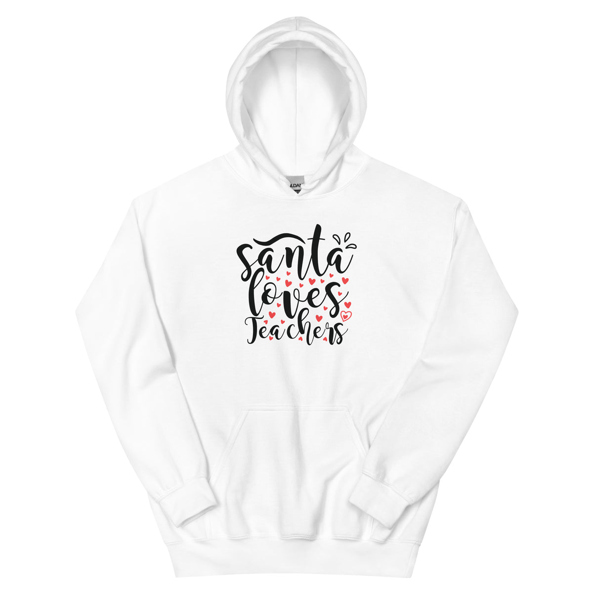 Santa Loves Teachers Christmas – Hearts Script Unisex Hoodie