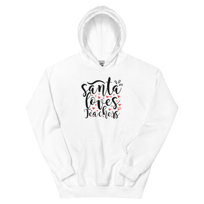Santa Loves Teachers Christmas – Hearts Script Unisex Hoodie