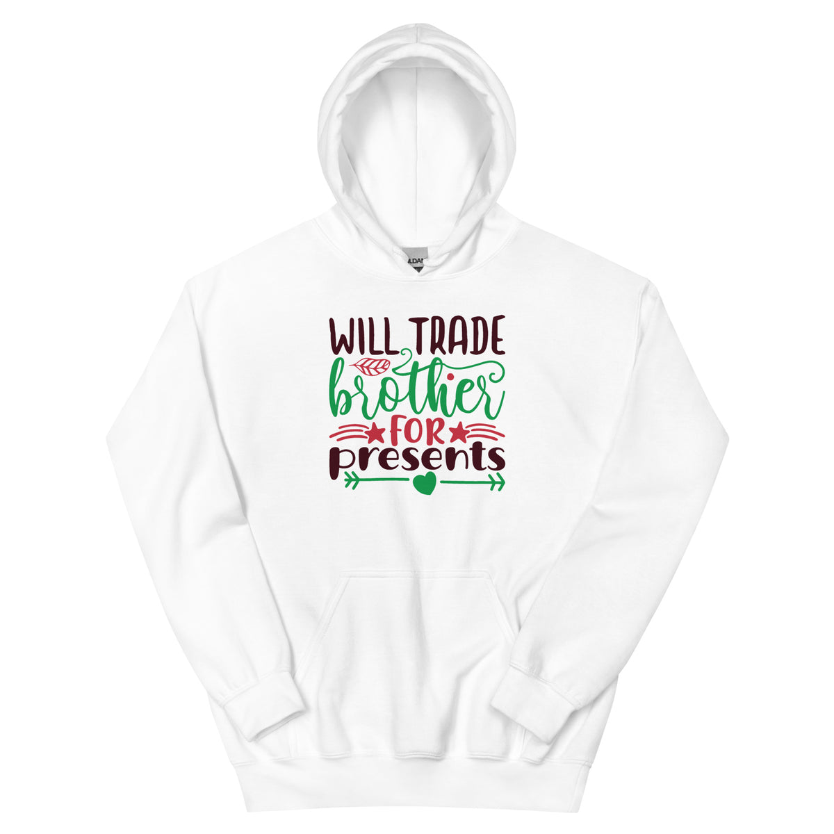 Will Trade Brother for Presents Christmas – Hearts and Arrows Unisex Hoodie