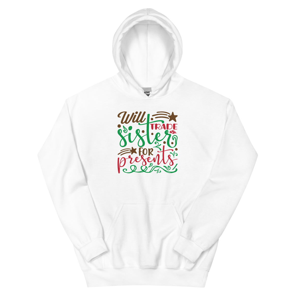 Will Trade Sister for Presents Christmas – Starry Script Unisex Hoodie