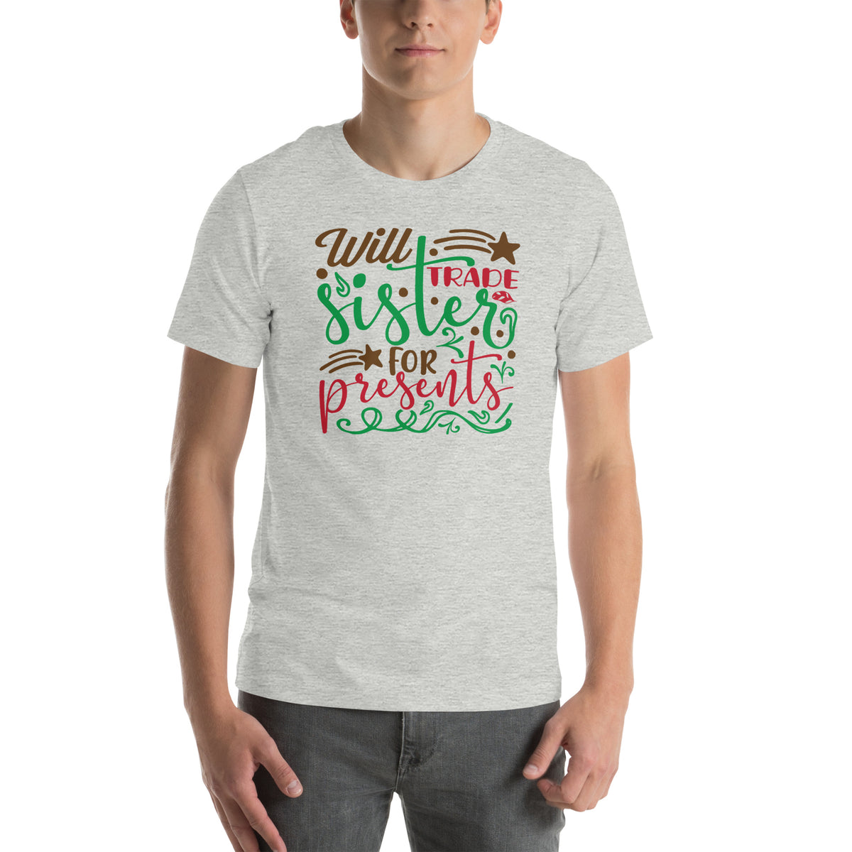 Will Trade Sister for Presents Christmas – Starry Script Unisex T-Shirt