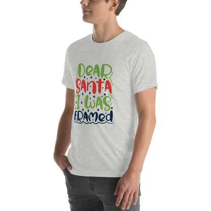 Dear Santa, I Was Framed Christmas – Starry Block Letters Unisex T-Shirt