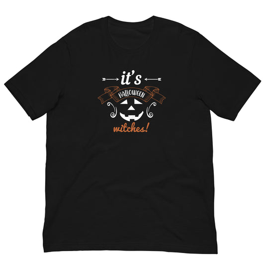 It's Halloween Witches Jack-o'-Lantern T-Shirt in Black, front view