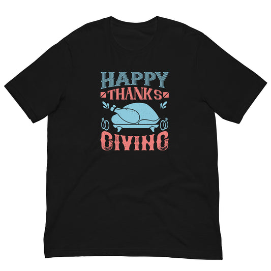 Happy Thanksgiving Turkey T-Shirt in Black, front view