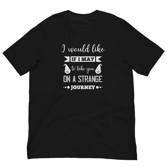 Take You on a Strange Journey Halloween T-Shirt in Black, front view