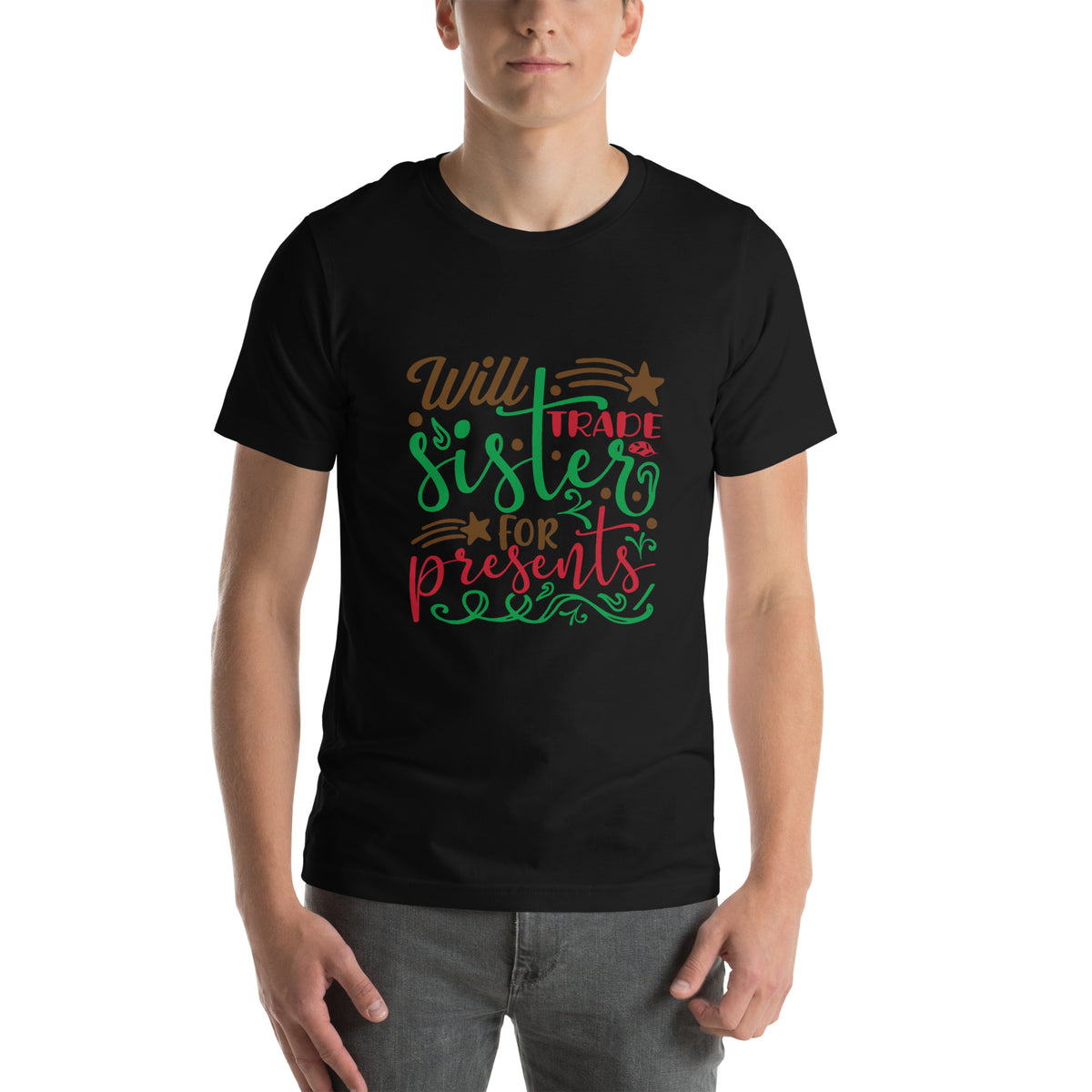 Will Trade Sister for Presents Christmas – Starry Script Unisex T-Shirt