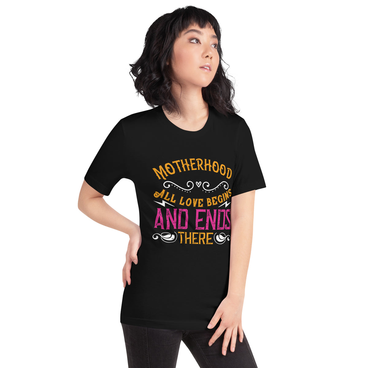 Motherhood: All Love Begins and Ends There – Orange Ornate Unisex T-Shirt
