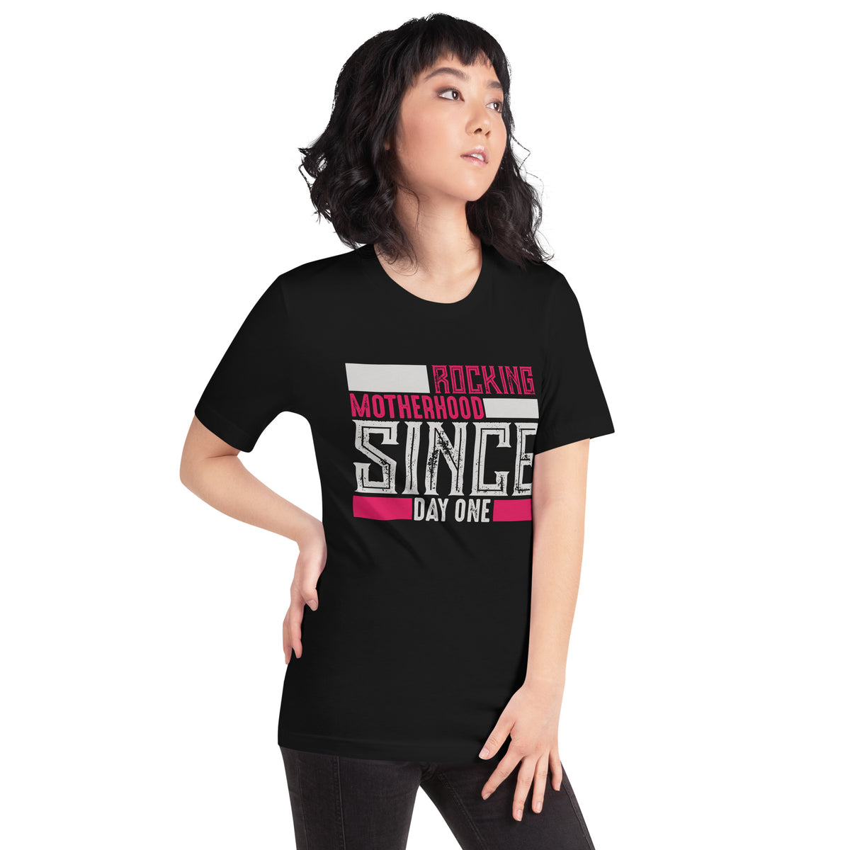 Rocking Motherhood Since Day One – Distressed Block Unisex T-Shirt