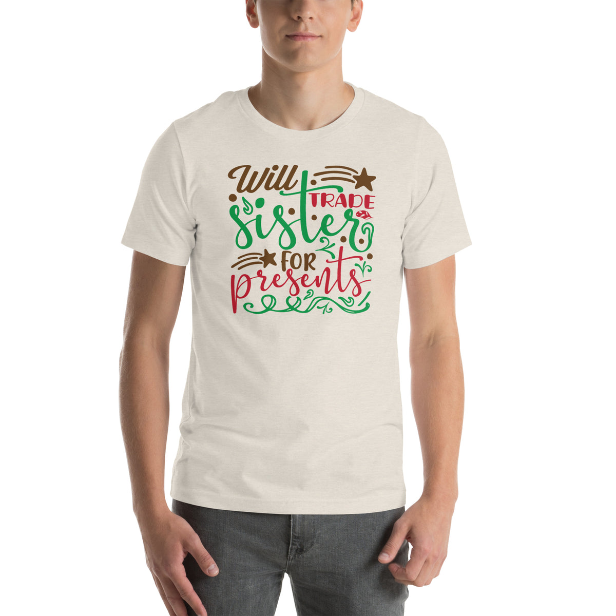 Will Trade Sister for Presents Christmas – Starry Script Unisex T-Shirt