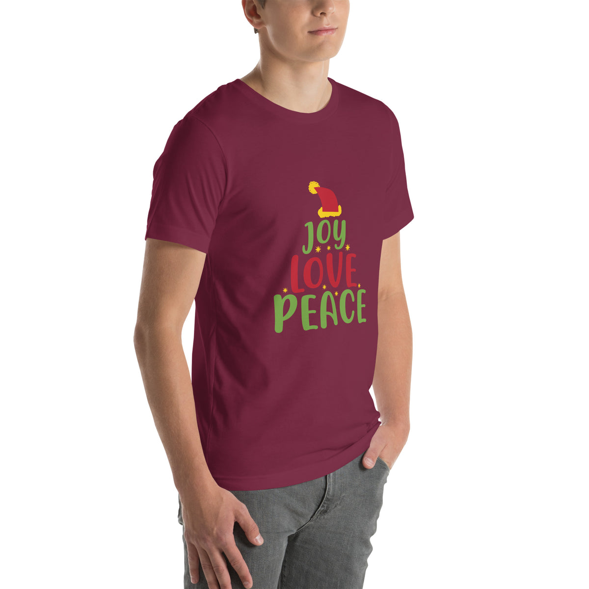 Joy Love Peace Christmas – Santa Hat Unisex T-Shirt