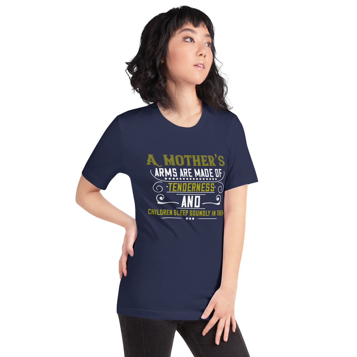 A Mother's Arms Are Made of Tenderness and Children Sleep Soundly in Them – Vintage Gold Unisex T-Shirt