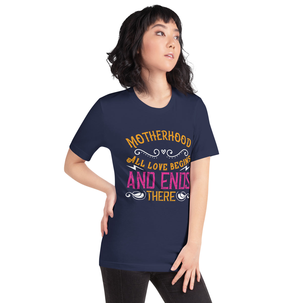 Motherhood: All Love Begins and Ends There – Orange Ornate Unisex T-Shirt