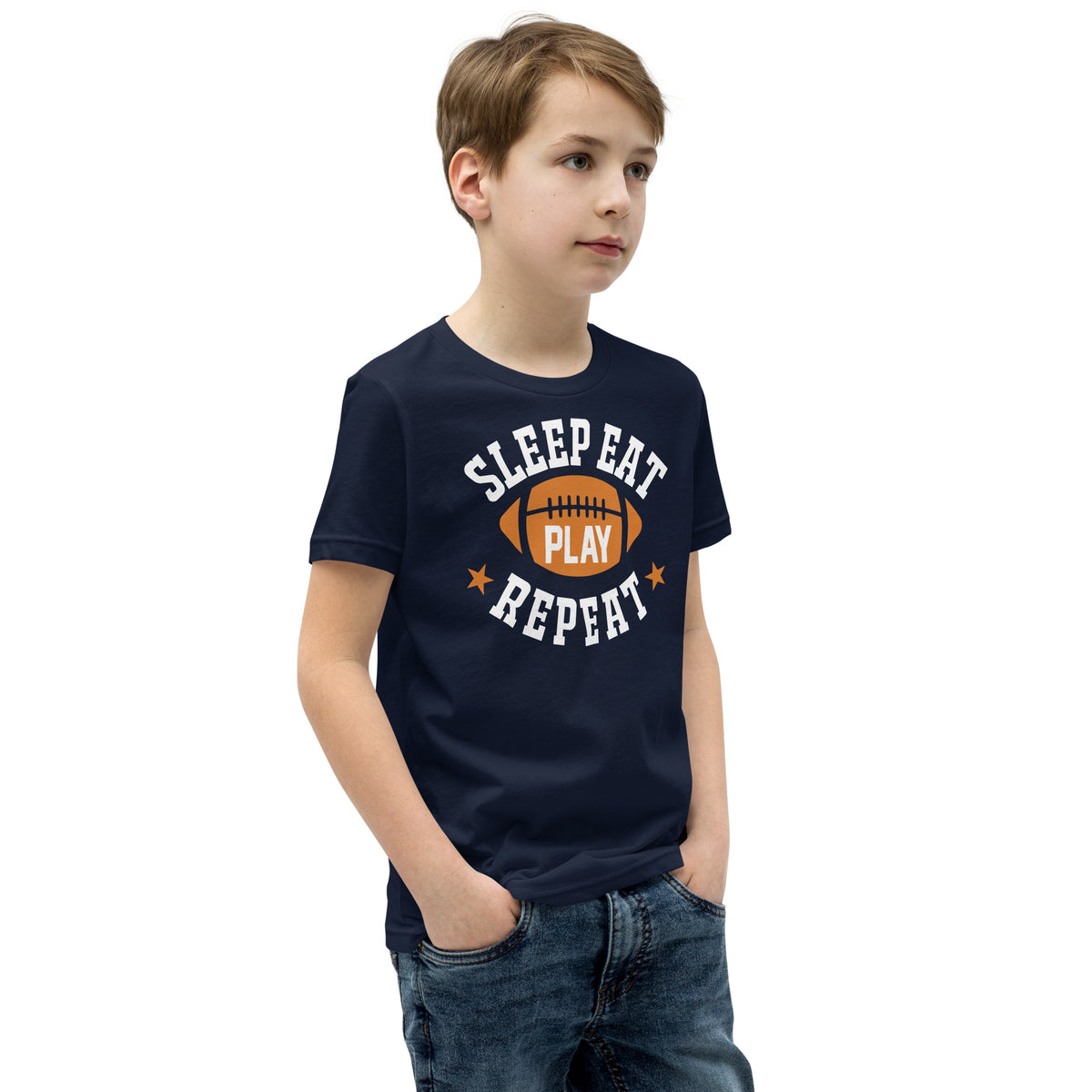 Sleep Eat Play Repeat Football Kids T-Shirt