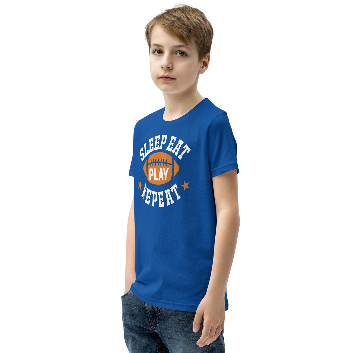 Sleep Eat Play Repeat Football Kids T-Shirt